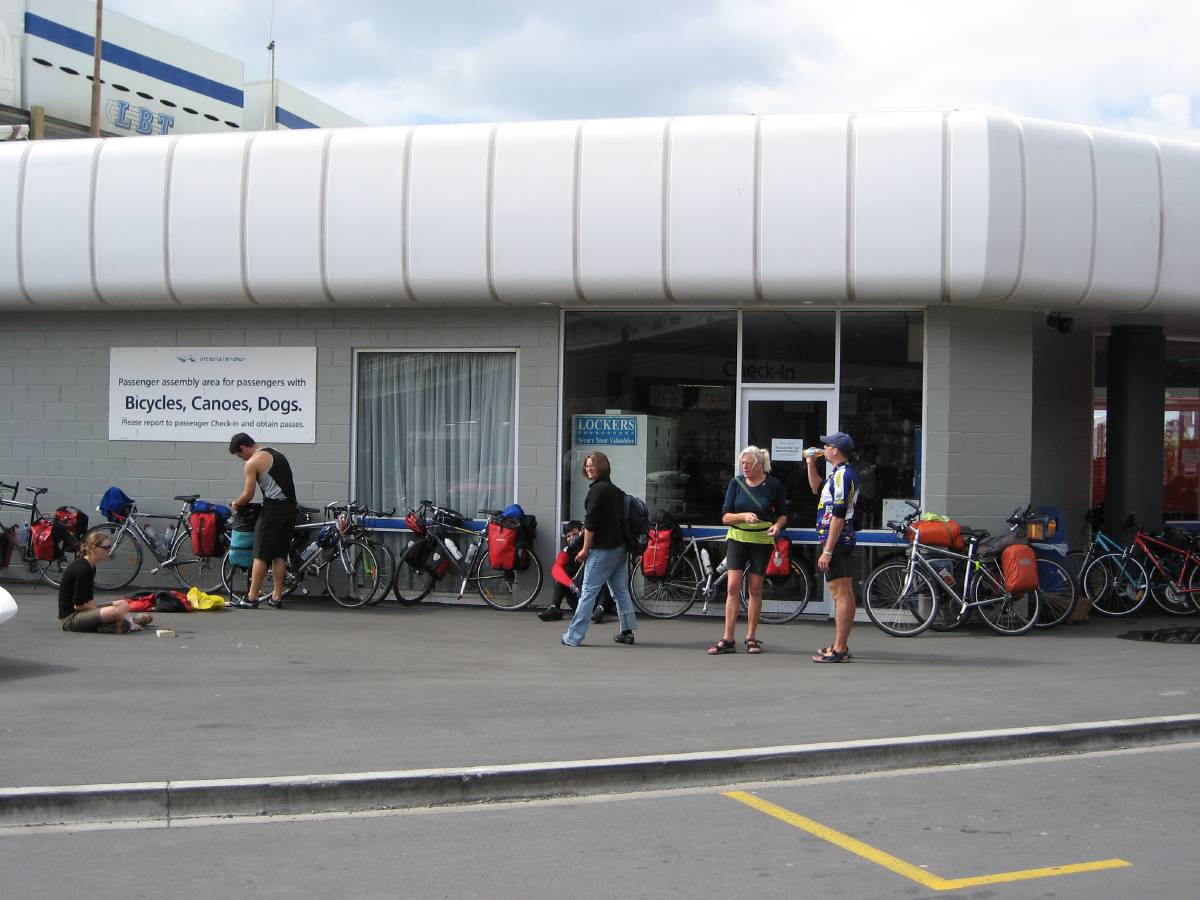 cyclists waiting for interislander ferry cyclists waiting for interislander ferry
